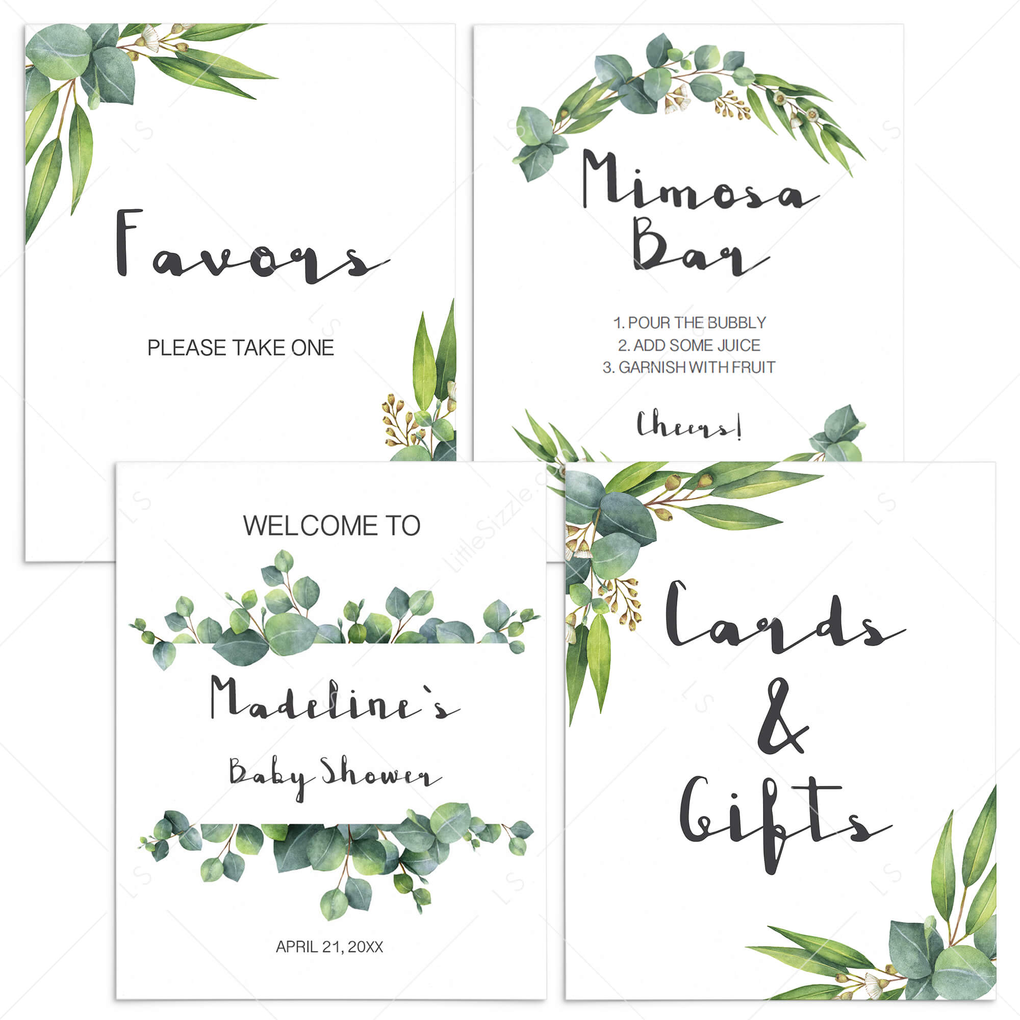 Eucalyptus baby shower table signs printable | Instant download